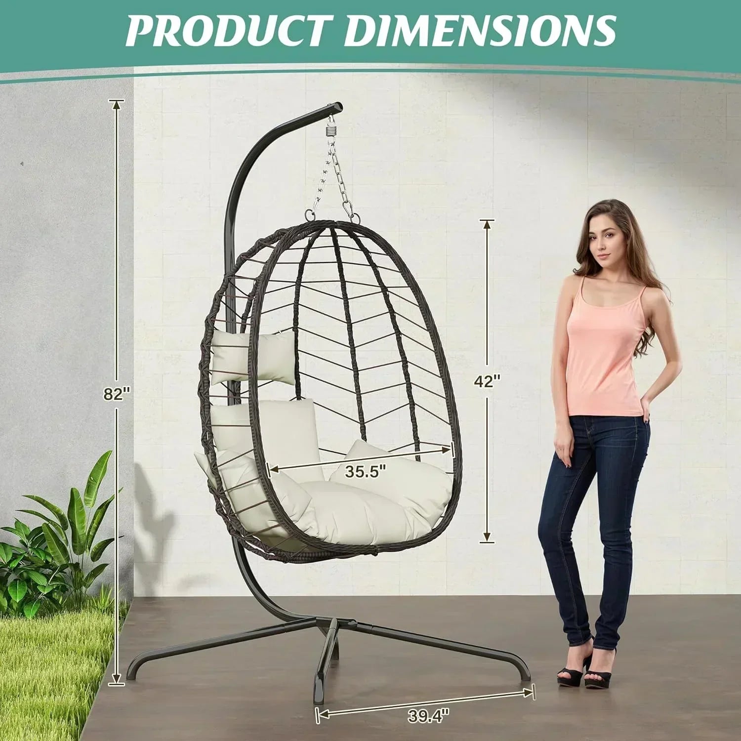 Hanging Egg Chair with Stand Swinging Egg Chair Outdoor Hanging Basket Chair with Cushion wourant