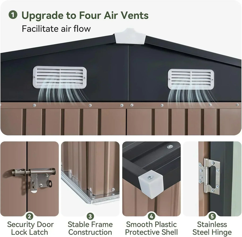 Aoxun 12x10 FT Shed Metal Outdoor Waterproof Storage Shed Steel Utility Garden Tool Shed wourant