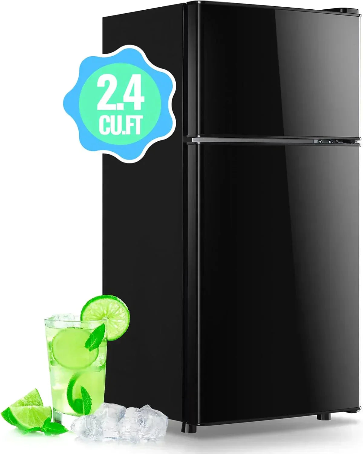 2.4 Cu.Ft Mini Fridge with Freezer Double Door Small Tiny Size Refrigerator with 7 Control Knob wourant