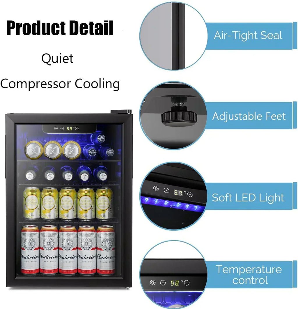 Antarctic Star Beverage Refrigerator Cooler 68 Can Mini Fridge with Glass Door for Beer Drinks Wine wourant