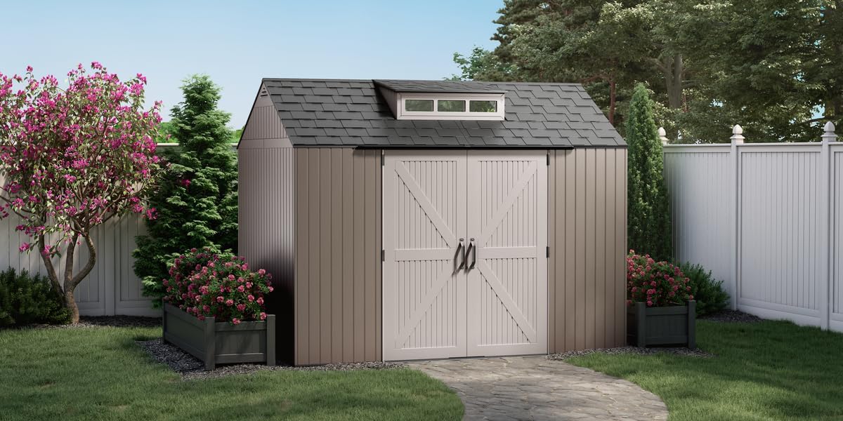 Rubbermaid Resin Outdoor Storage Shed With Floor Weather Resistant Gray Organization for Home wourant