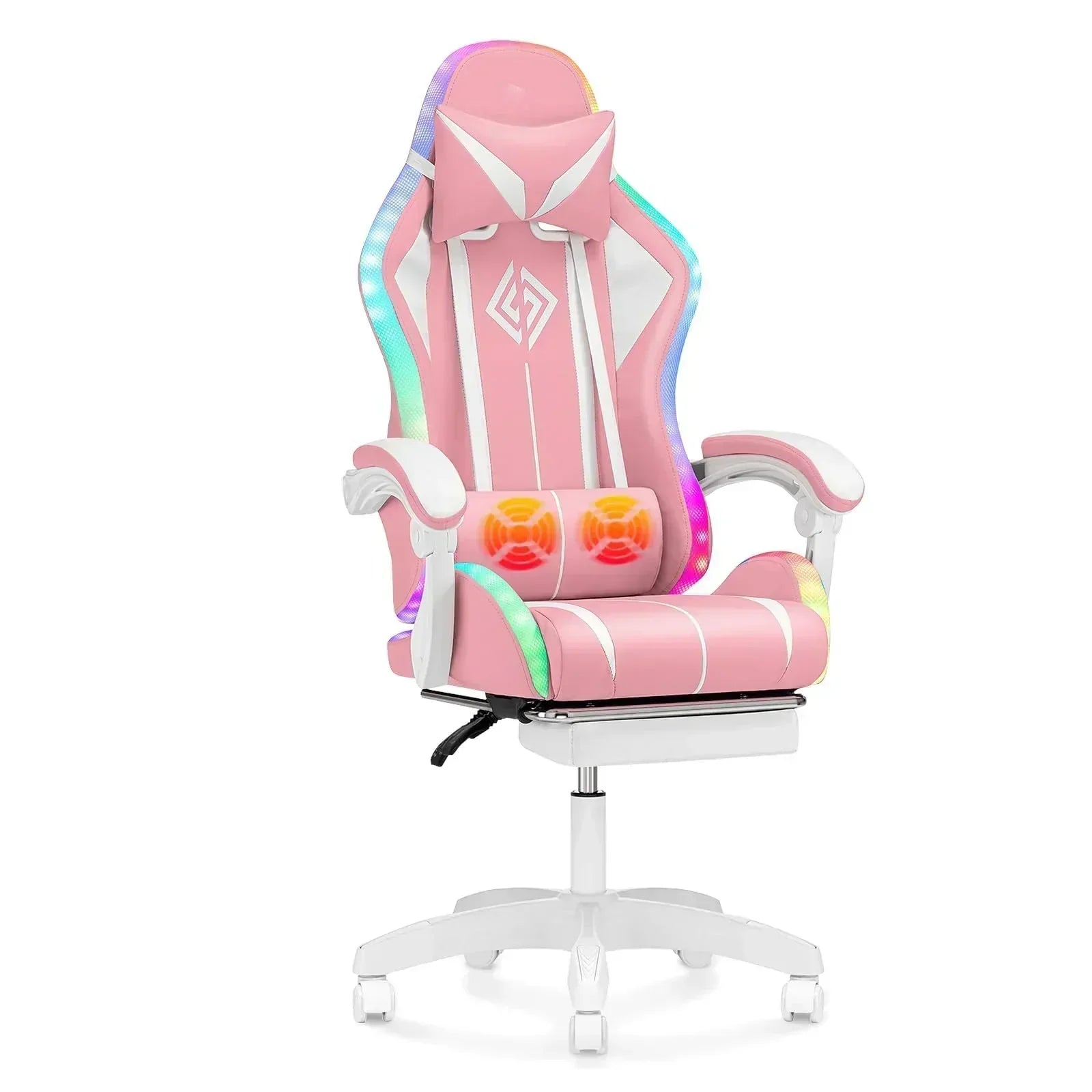RGB Gaming Chair with Massage and LED Lights Ergonomic Computer Chair Reclining Game Chair wourant