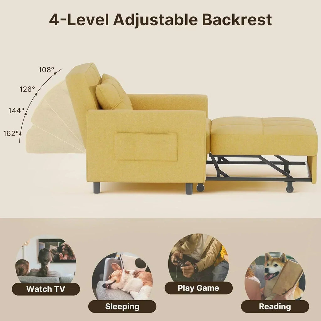 Sofa Bed Chair 3 in 1 Convertible Pullout Single Sleeper Chair Bed Spacious Multifunctional Sofa wourant