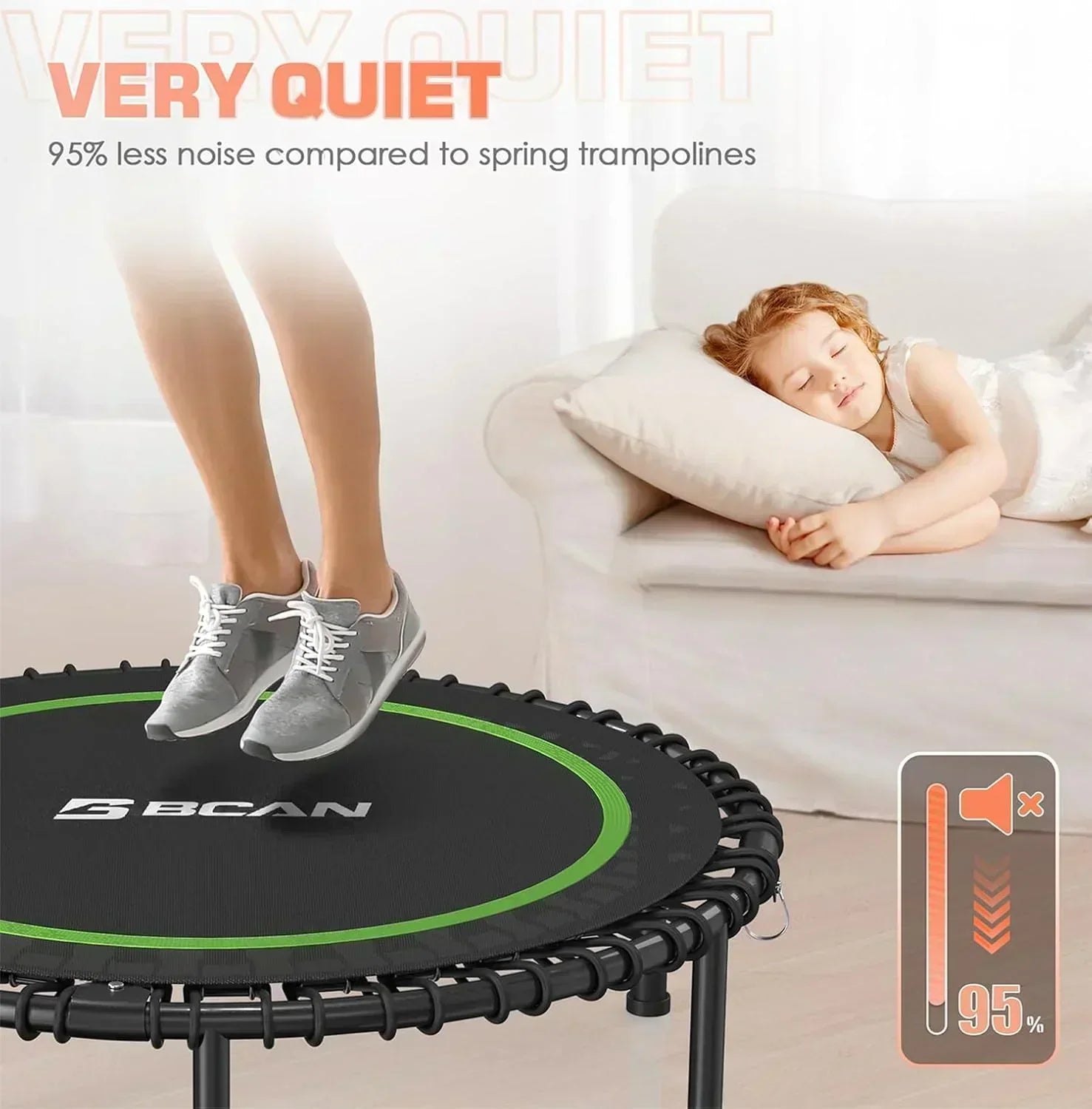BCAN 450/550 LBS Foldable Mini Trampoline Fitness Trampoline Bungees Adjustable Foam Handle wourant