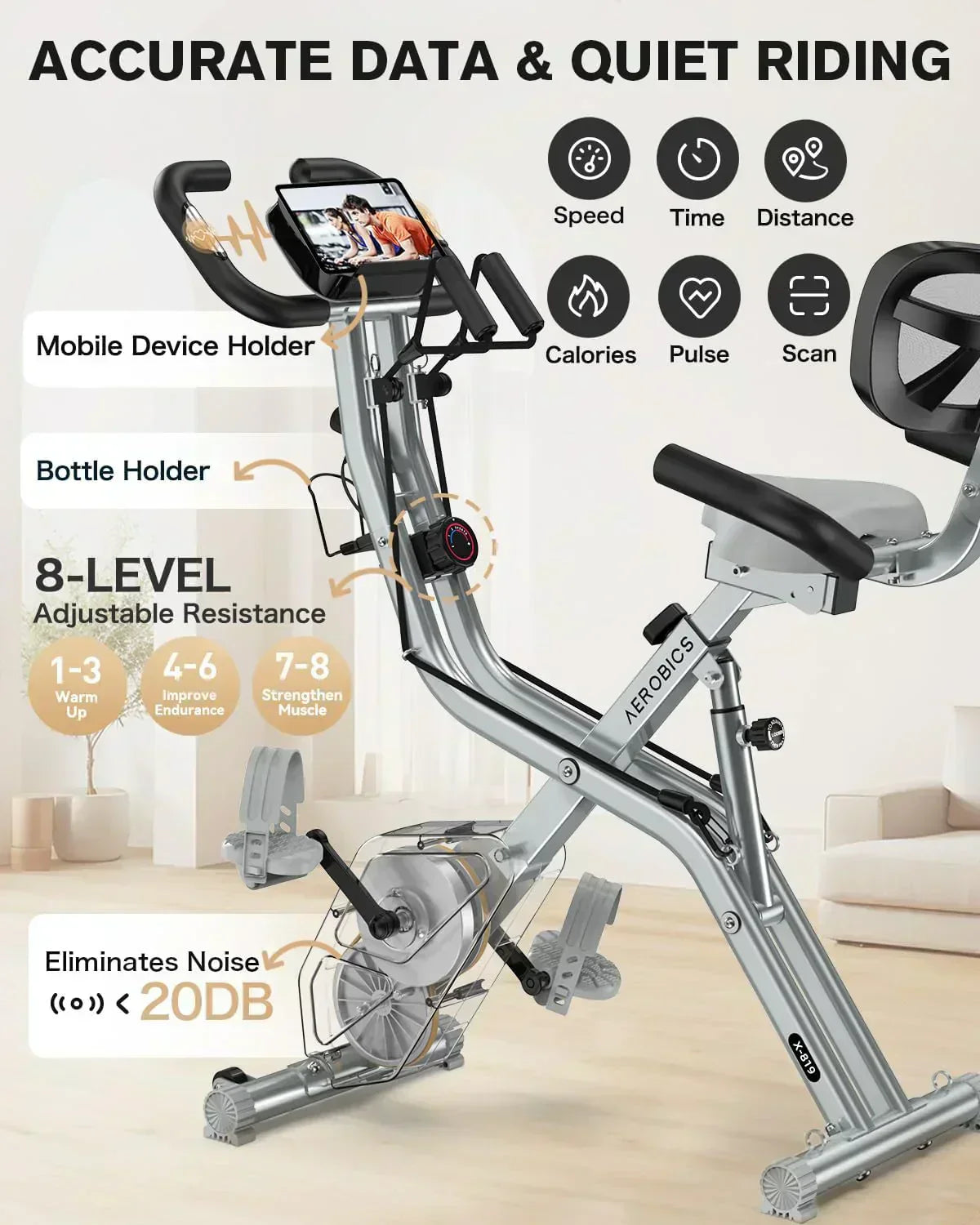 pooboo Folding Exercise Bike Foldable Fitness Stationary Bike Machine Upright Indoor Cycling Bike wourant