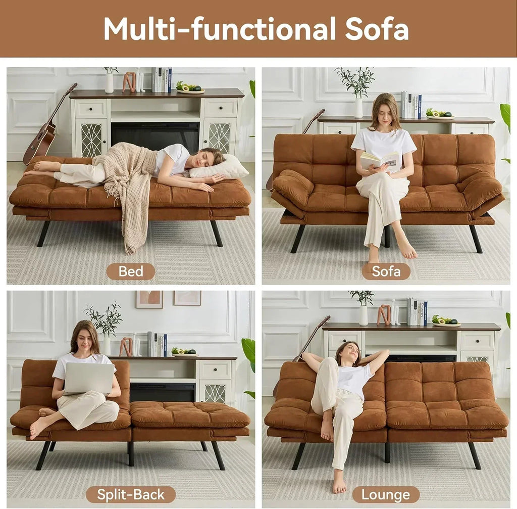 Brown loveseat convertible sofa memory foam futon sofa bed modern sleeper sofa wourant