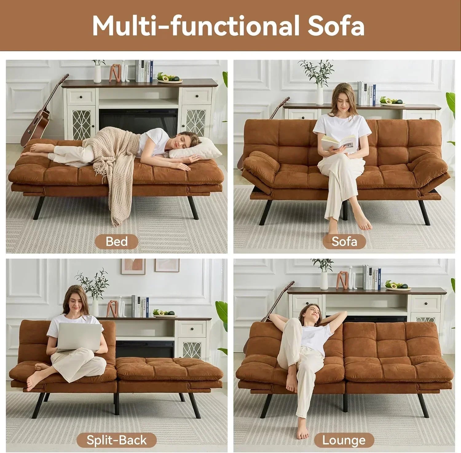 Brown loveseat convertible sofa memory foam futon sofa bed modern sleeper sofa wourant