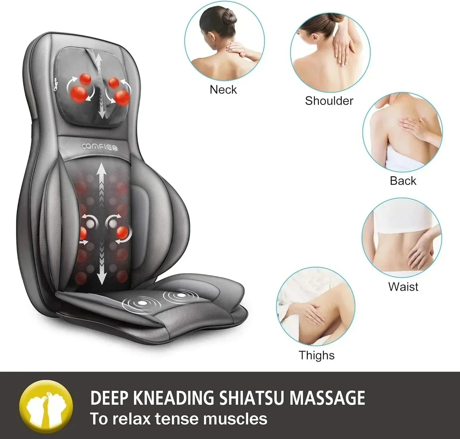 COMFIER Massager Chair with Heat Shiatsu Neck Back Massager Portable with Compress wourant