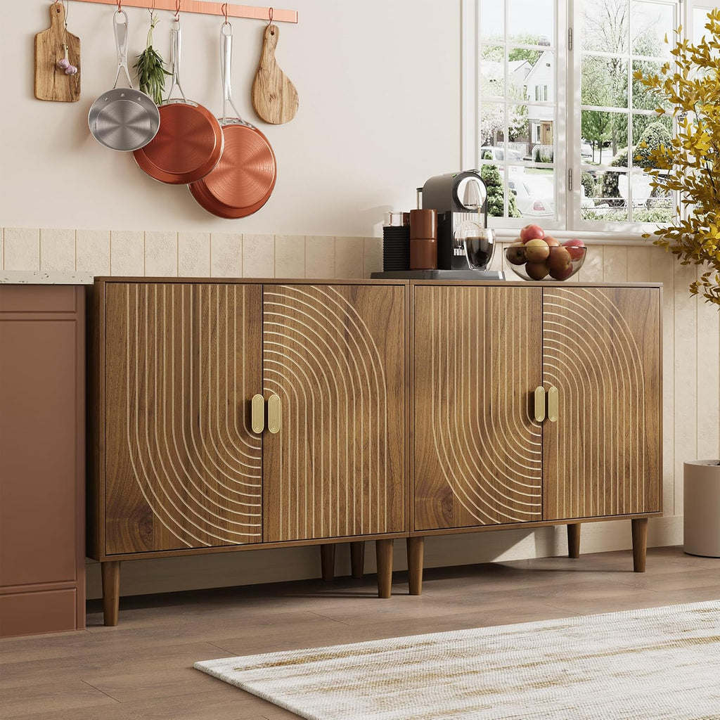 Walnut sideboard freestanding dining cabinet with cable channel design wooden storage cabinet wourant