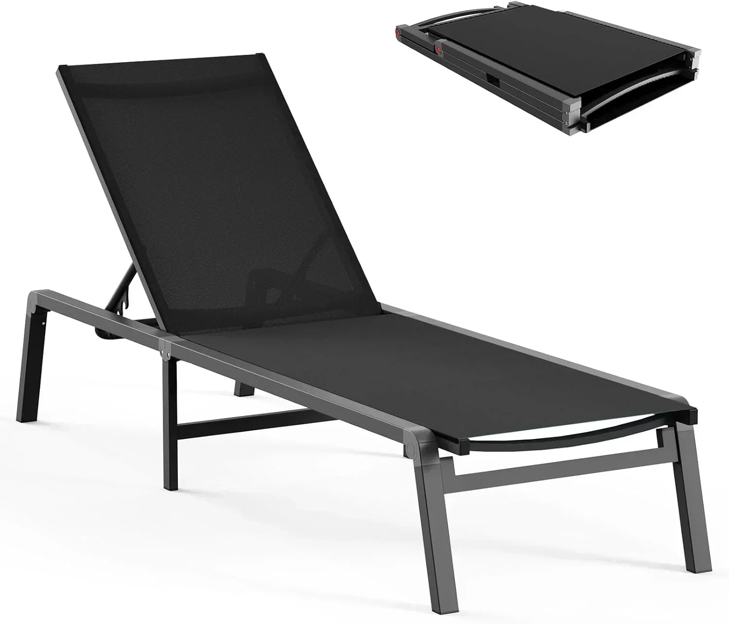 Aluminum Chaise Lounge Outdoor Foldable Assemble Free Outdoor Lounge Chair 5 Adjustable Backrest wourant