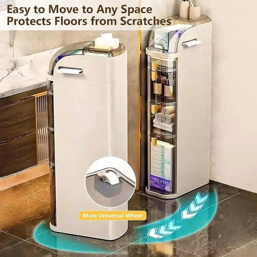 4-Tiers Narrow Bathroom Storage Cabinet 7.1 Slim Bathroom Floor Organizer with Drawers wourant