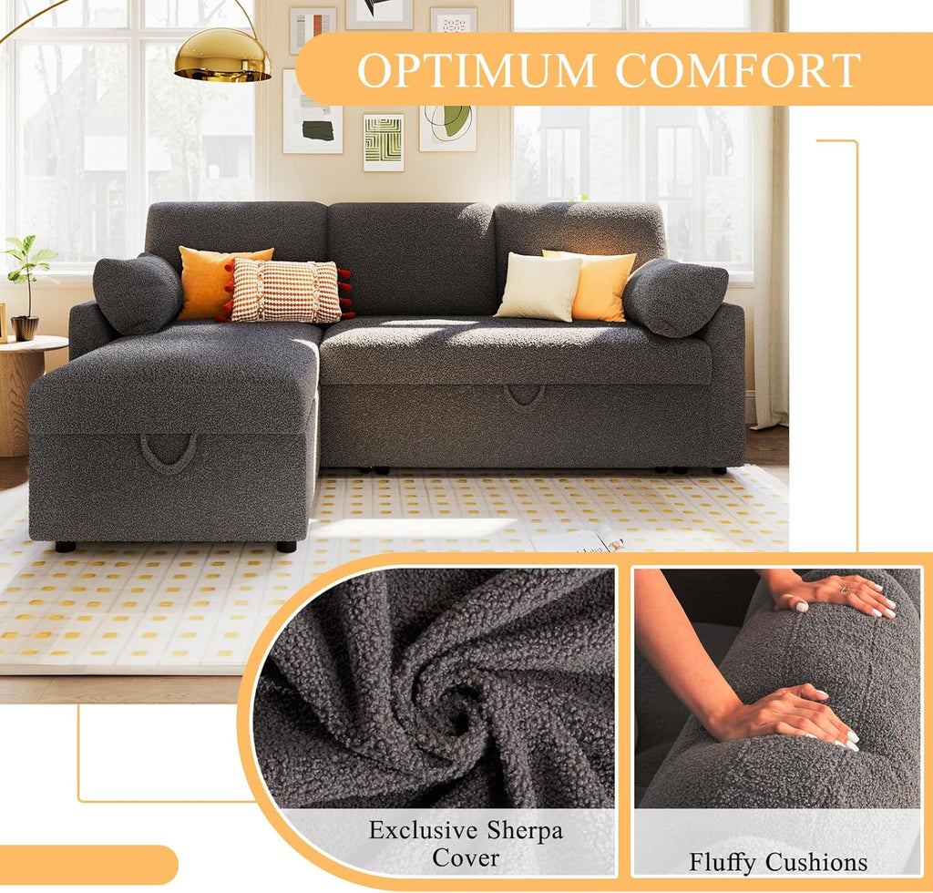 VanAcc Sofa Bed Sleeper Sofa with Storage Chaise 2 in 1 Pull Out Couch Living Room wourant