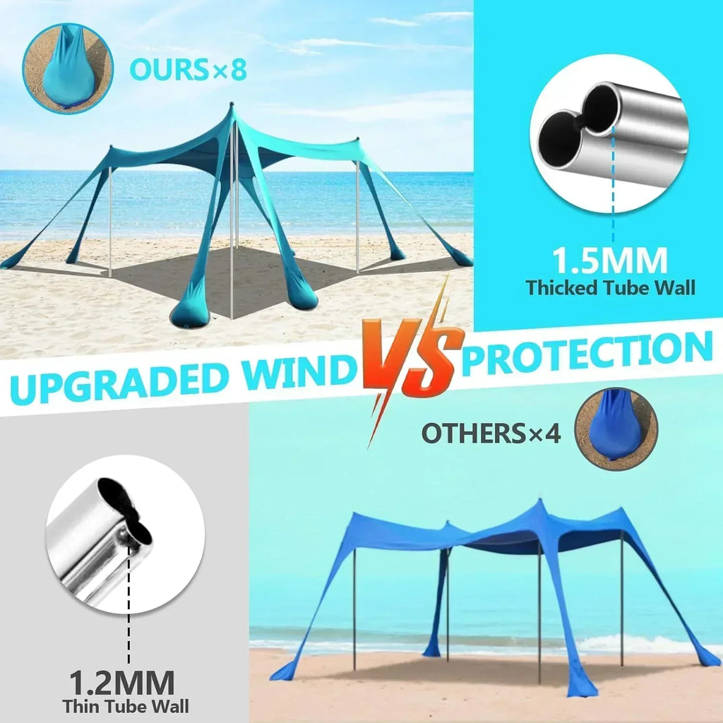 Beach Tent Sun Shelter 10 x 10 FT Beach Canopy Tent Sun Shade Heavy Duty UPF50+ Beach Tent wourant