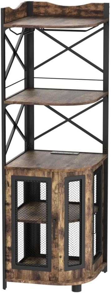 Corner bar cabinet with power socket industrial style wine cabinet light strip and glass rack wourant