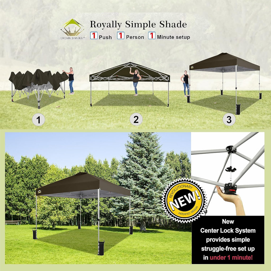 10x10 Pop-Up Awning One-Click Installation Beach Tent Outdoor Sunshade Silver Coated Top wourant