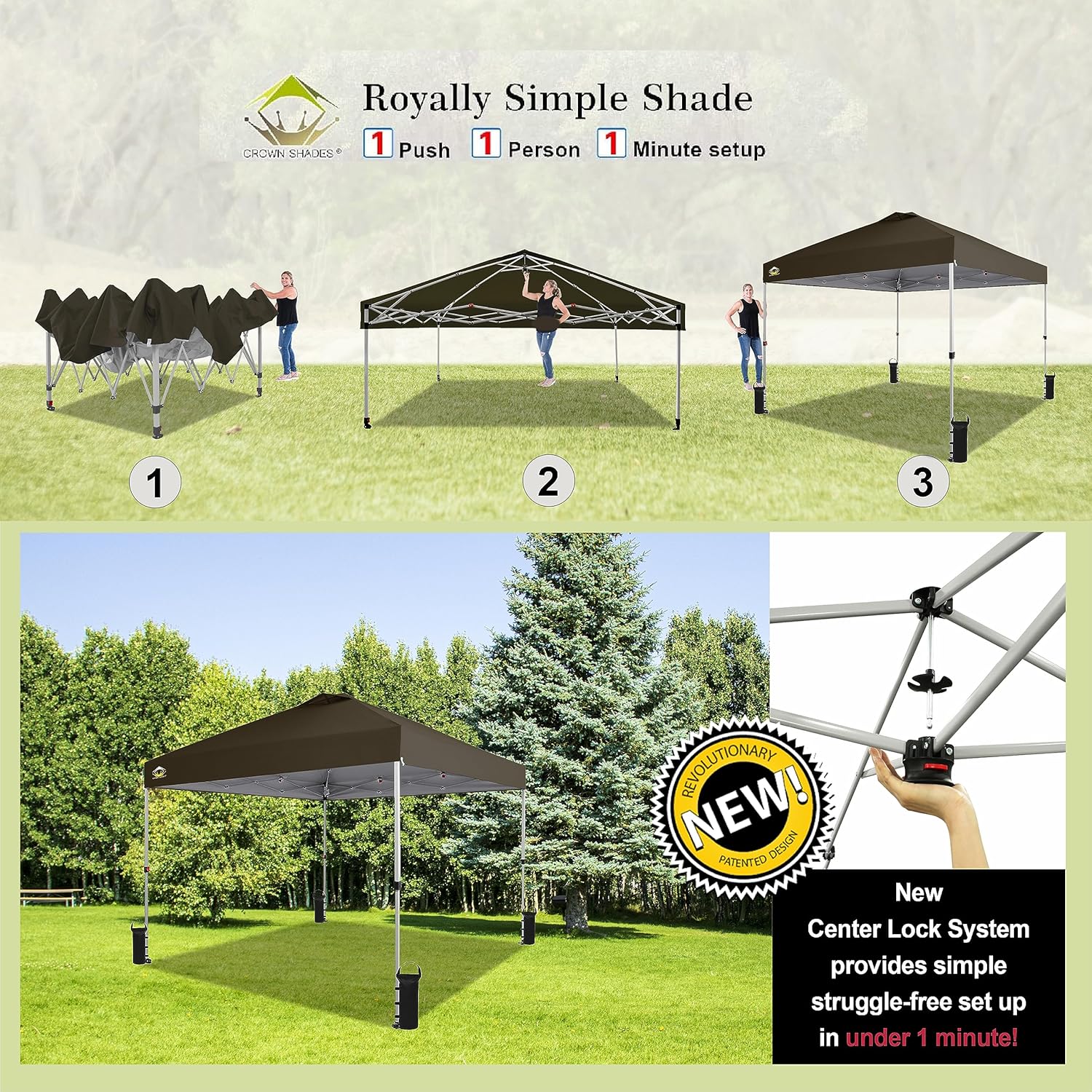 10x10 Pop-Up Awning One-Click Installation Beach Tent Outdoor Sunshade Silver Coated Top wourant