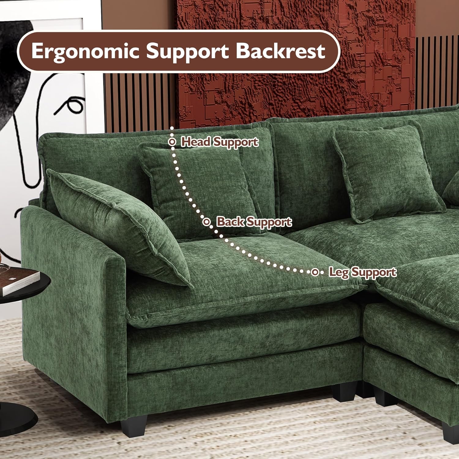 111.4 Inch L Shaped Modern Sofa Modular Cloud Sofa with Ottoman 4 Seater Chenille Deep Seat Sofa wourant
