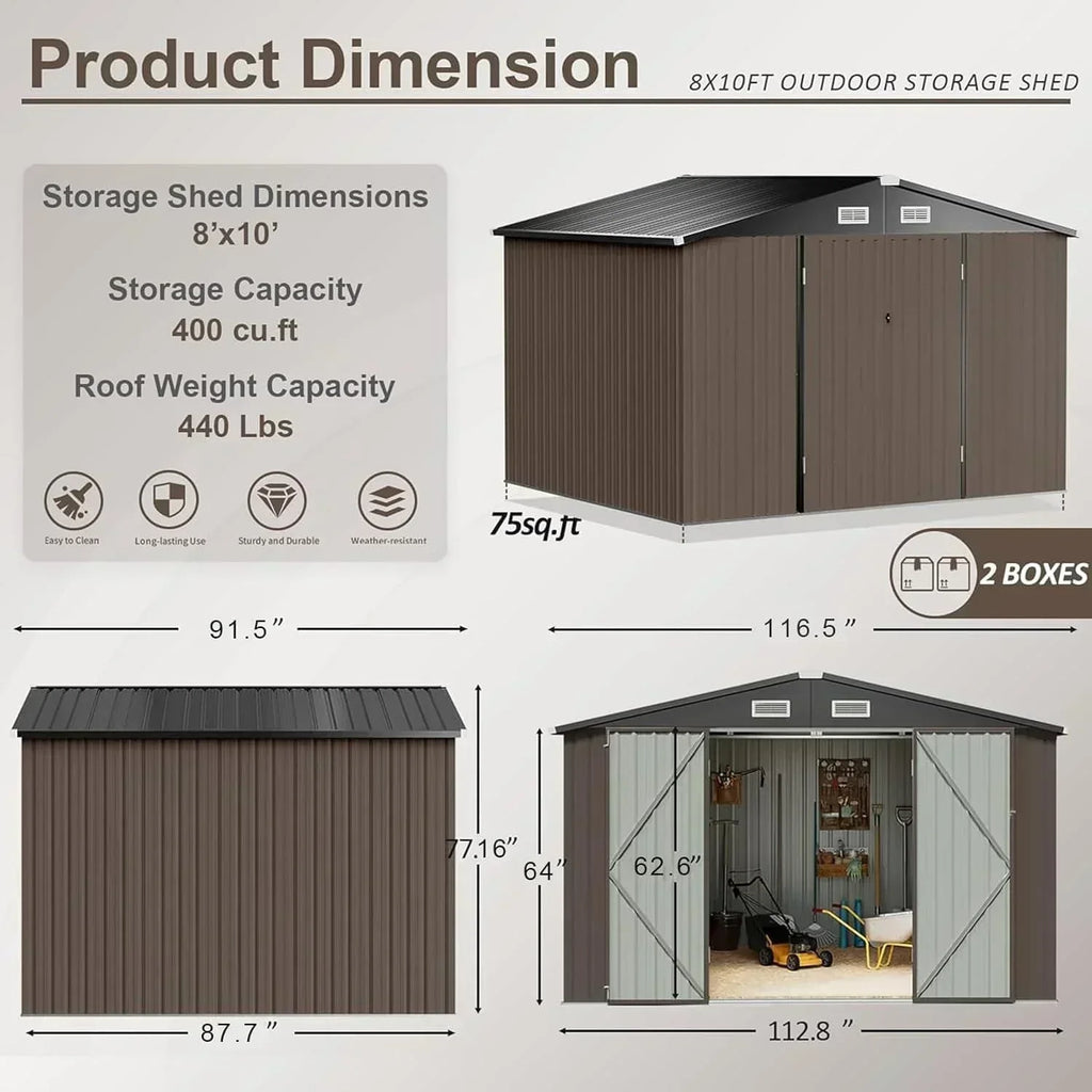 Aoxun 6.2x4 FT Shed Outdoor Storage Shed Metal Garden Shed Sloping Roof Tool Shed Bike Shed wourant