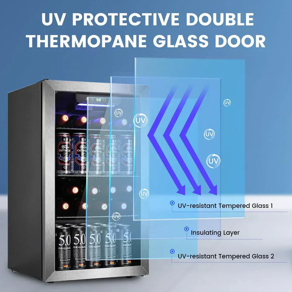 Mini Fridge 130 Can Beverage Refrigerator Cooler Drink Fridge Adjustable Temperature Control wourant