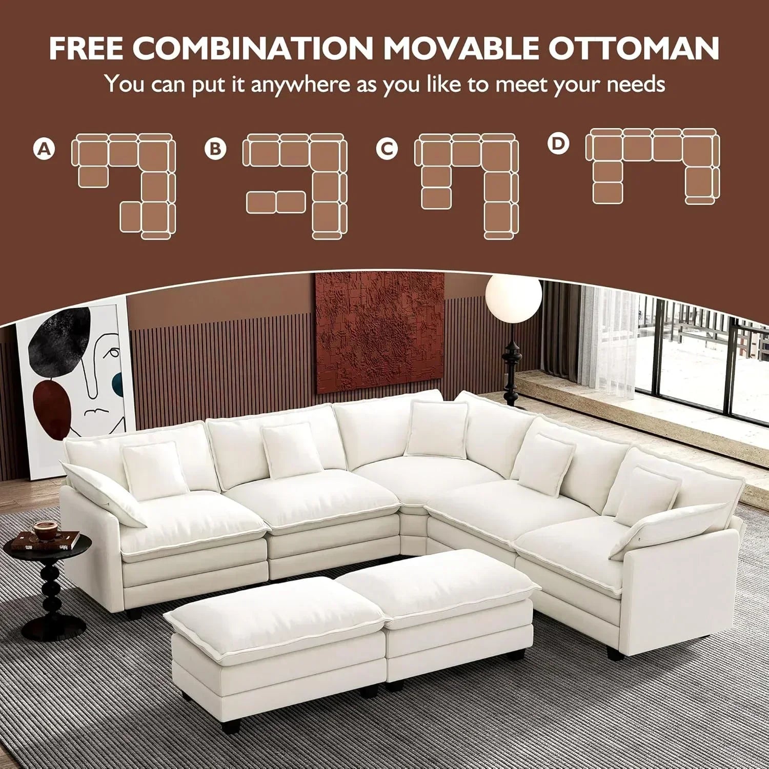 ihanherry 146-inch U-shaped modern sofa modular area cloud sofa wourant