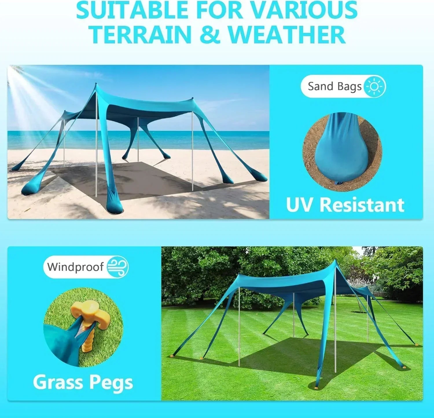Beach Tent Sun Shelter 10 x 10 FT Beach Canopy Tent Sun Shade Heavy Duty UPF50+ Beach Tent wourant