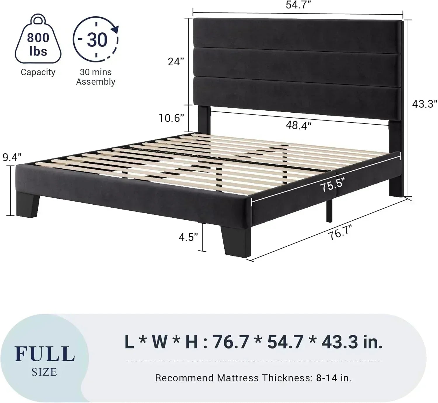 Allewie Queen Size Platform Bed Frame with Fabric Upholstered Headboard Wooden Slats Support wourant