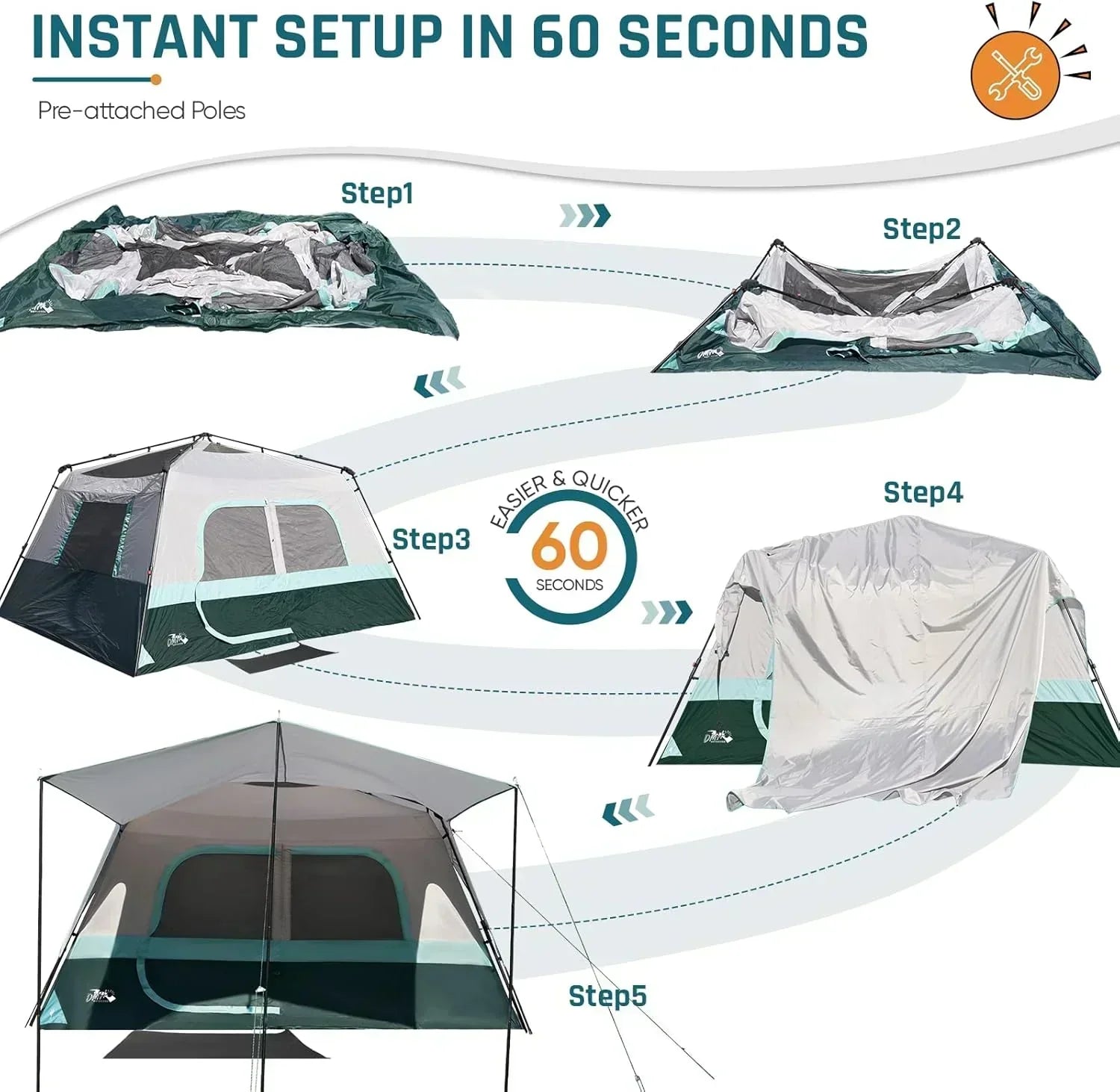 Quick-opening tent family camping tent pop-up camping tent large waterproof tent wourant