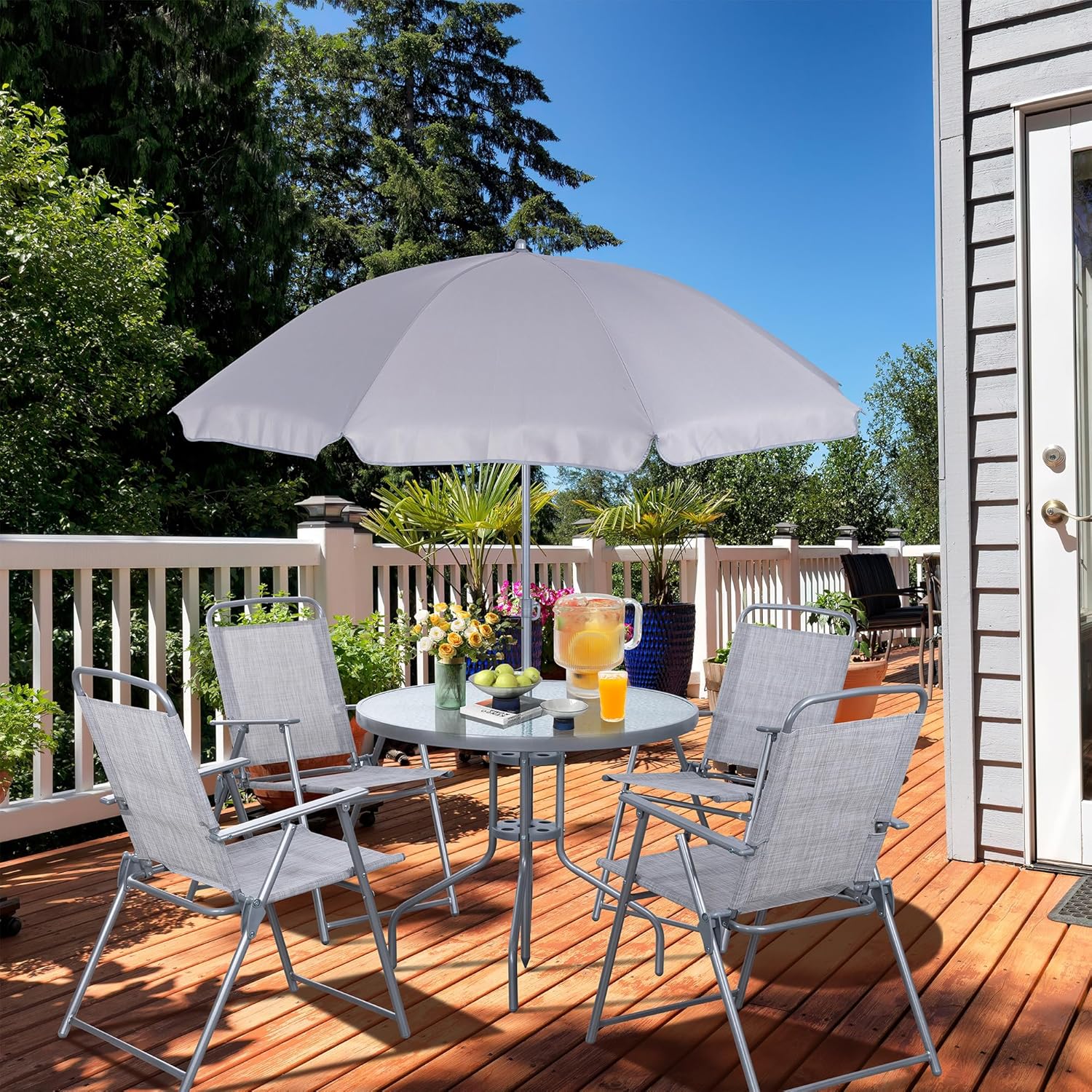 Vongrasig 6 Piece Folding Patio Dining Set Small Metal Outdoor Garden Patio Table and Chair Set wourant