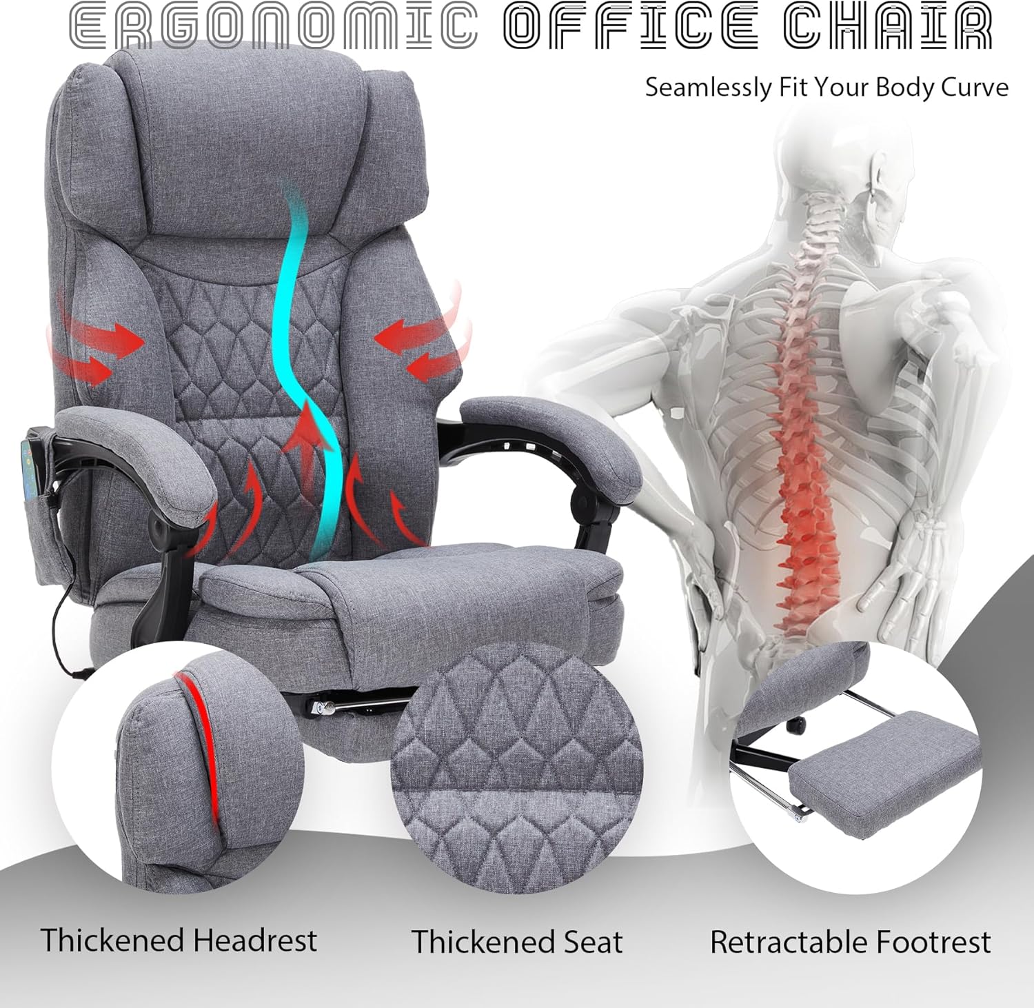 Massage Office Chair with Footrest 6 Point Vibration and Heating Home Office Desk Chair wourant