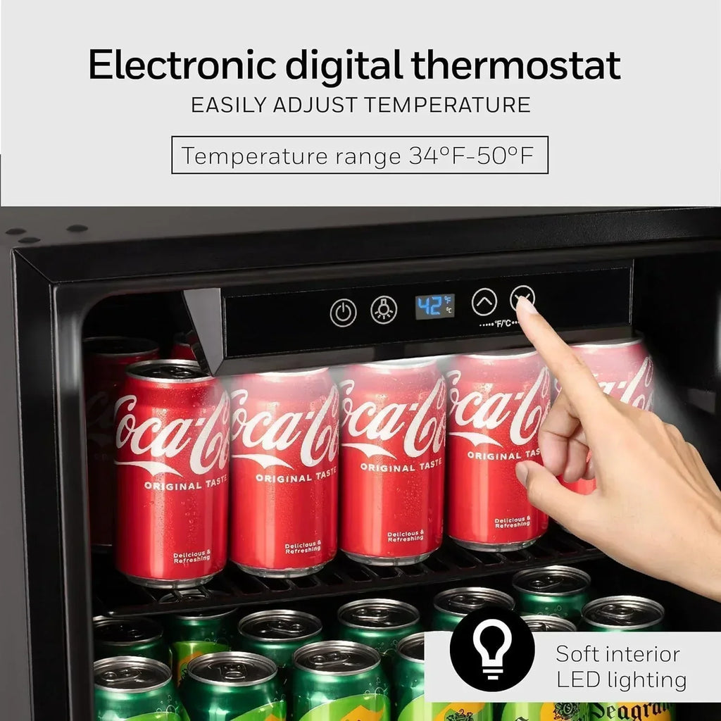Beverage Refrigerator and Cooler 115 Can Mini Fridge with Glass Door for Soda Beer or Wine wourant