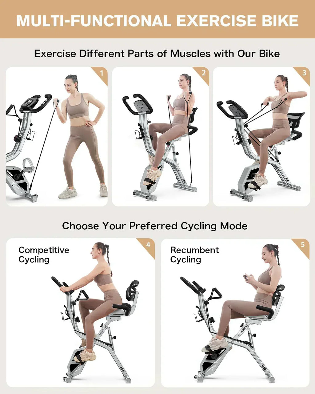 pooboo Folding Exercise Bike Foldable Fitness Stationary Bike Machine Upright Indoor Cycling Bike wourant