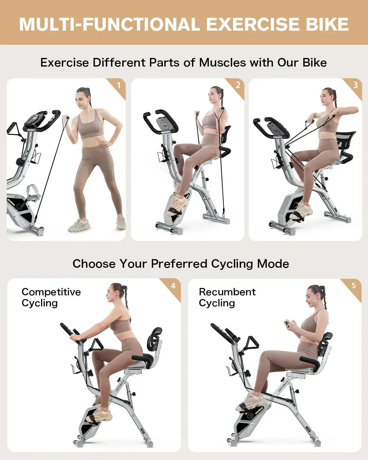 pooboo Folding Exercise Bike Foldable Fitness Stationary Bike Machine Upright Indoor Cycling Bike wourant
