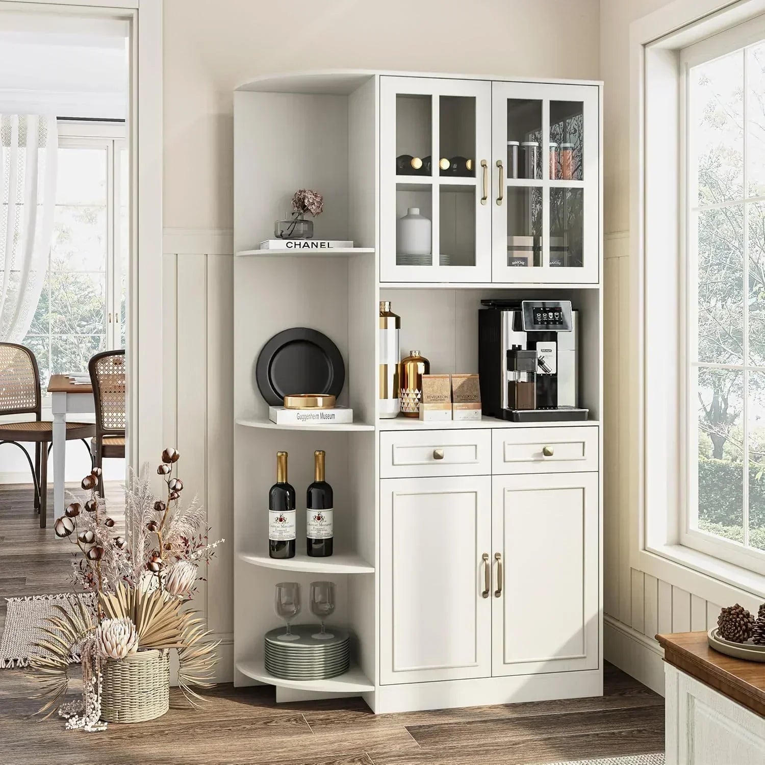 Kitchen Hutch Pantry Cabinet 71" Tall with Glass Doors wourant