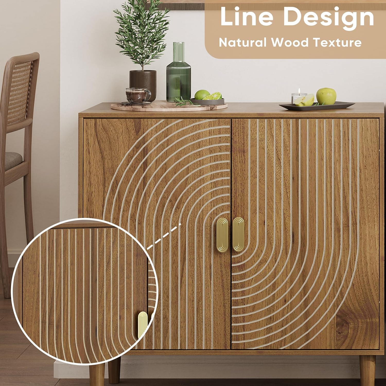 Walnut sideboard freestanding dining cabinet with cable channel design wooden storage cabinet wourant
