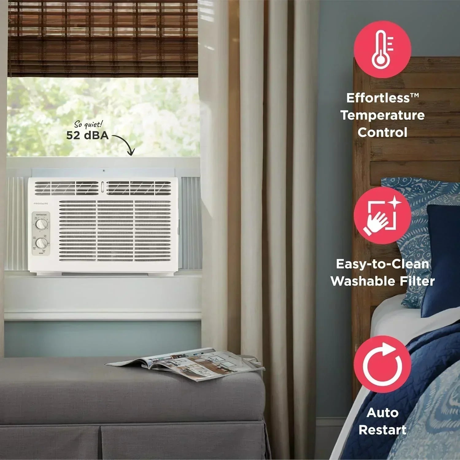 Frigidaire 5,000 BTU Window Air Conditioner Remote Control Cools Up to 150 Sq. Ft. Quiet Operation wourant
