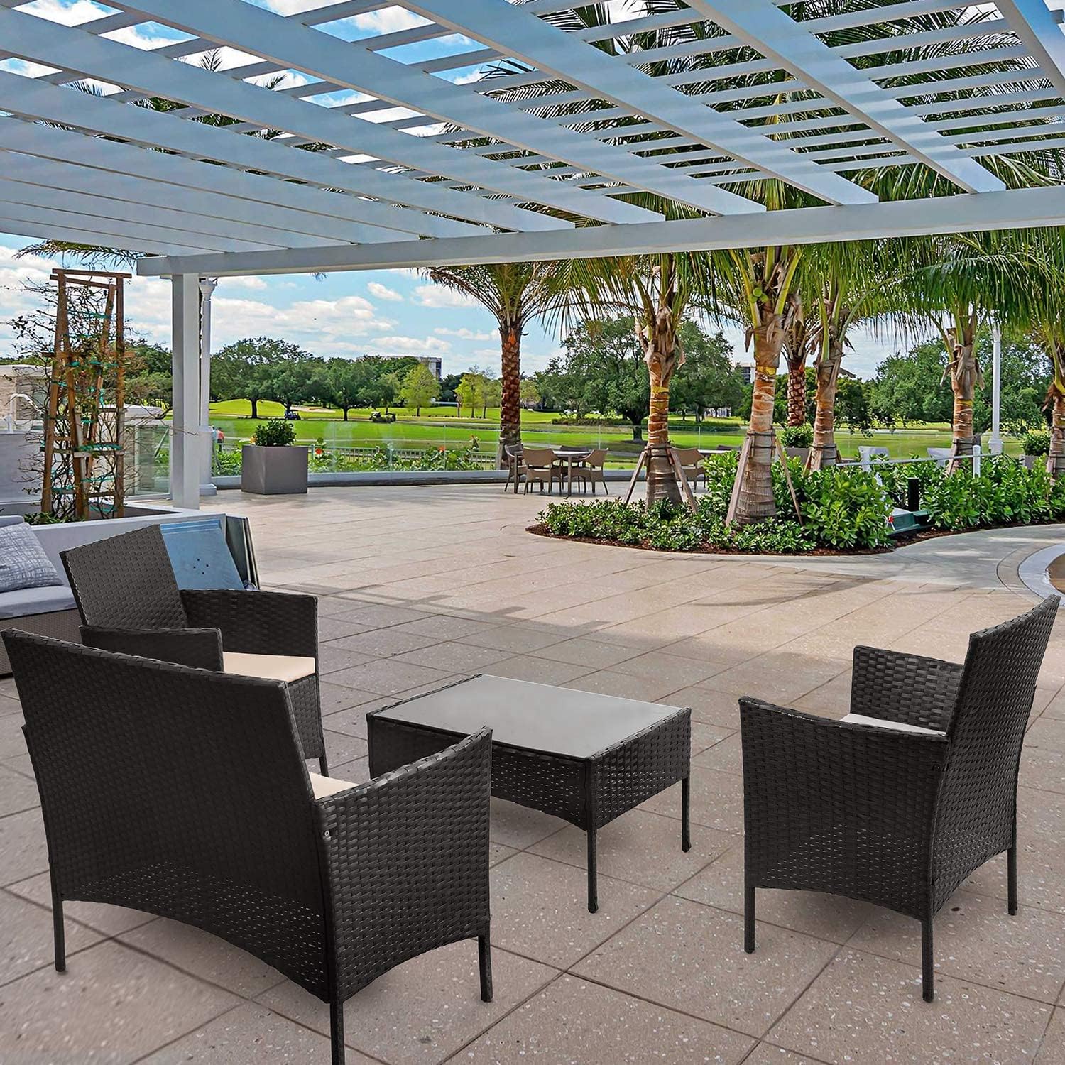 4 piece outdoor patio furniture set rattan chair wicker set wourant