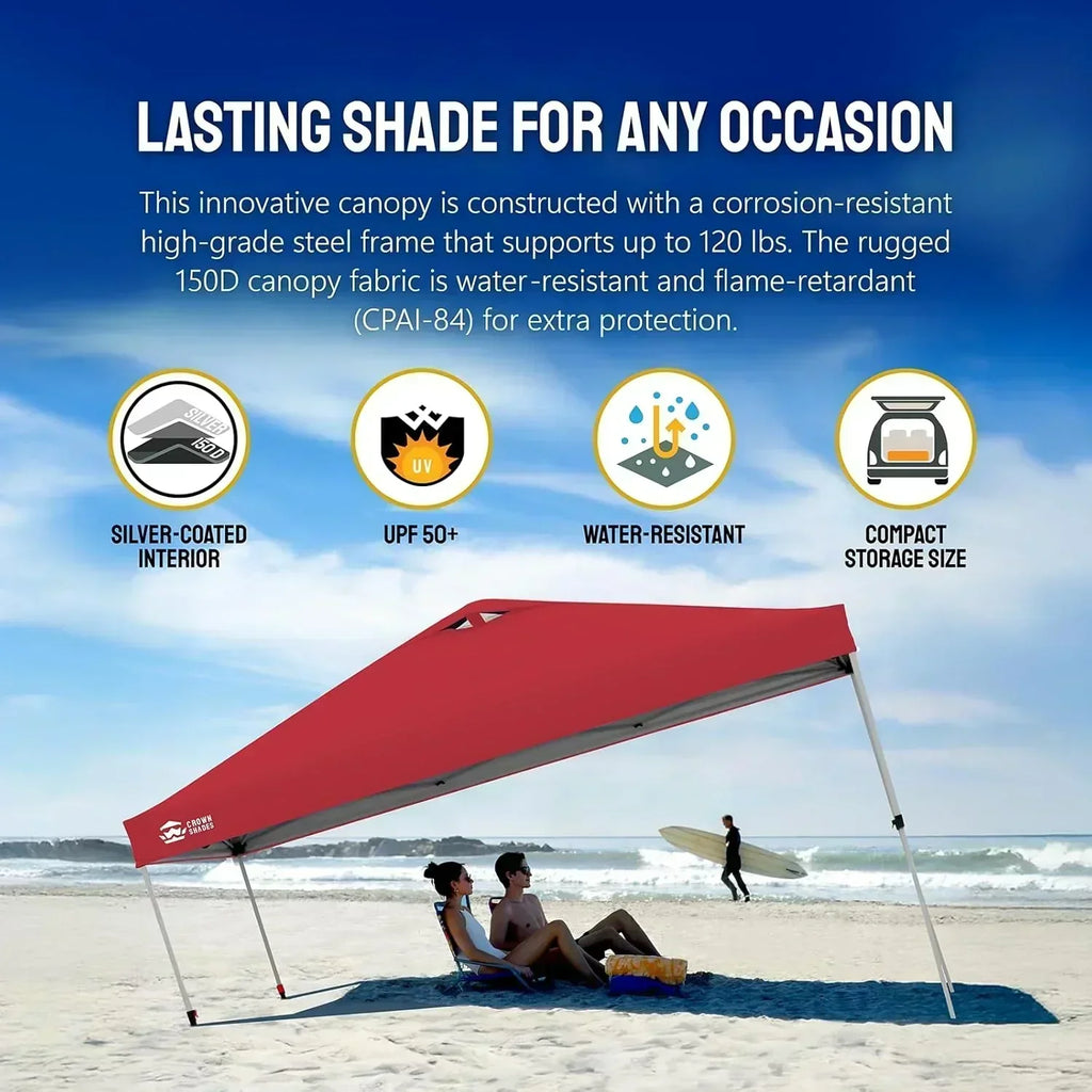 10x10 Pop-Up Awning One-Click Installation Beach Tent Outdoor Sunshade Silver Coated Top wourant