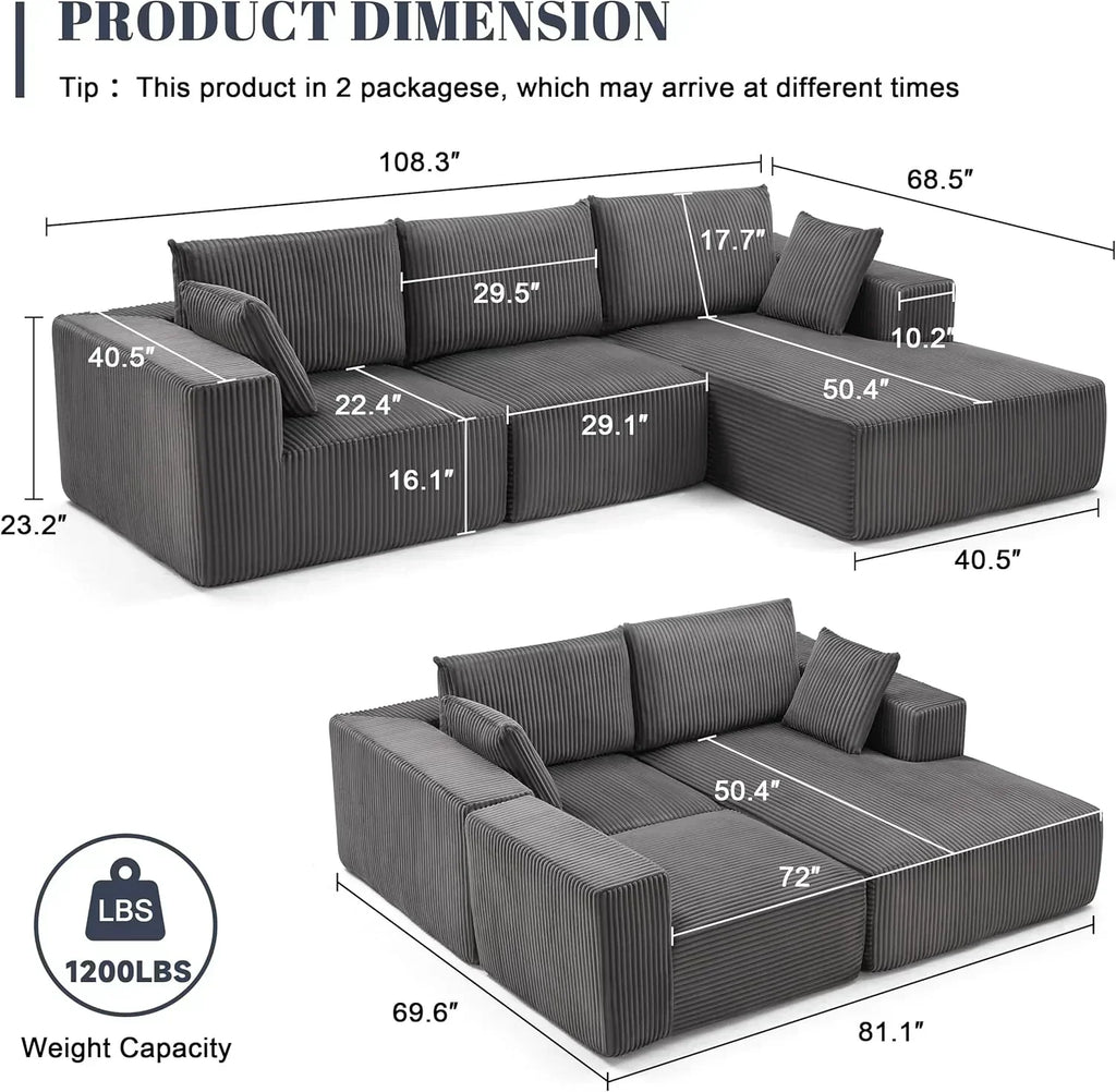 108 inch sectional sofa cloud sectional sofa with deep seat modern sectional L shaped sofa wourant