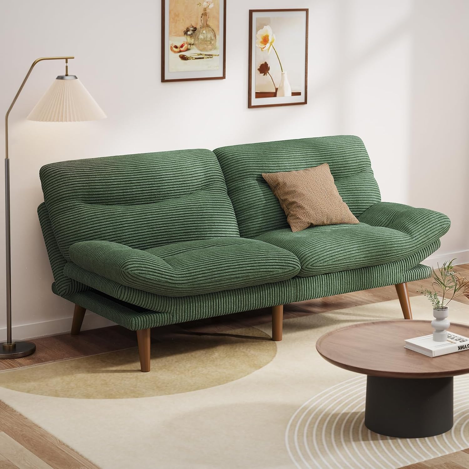 Convertible Futon Sofa Bed 66 Inch Corduroy Futon Sofa Recliner Sofa Bed for Small Spaces wourant