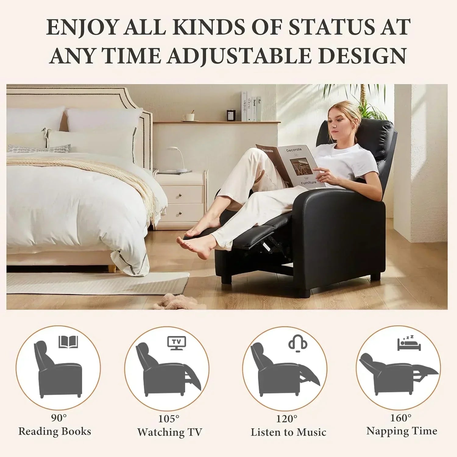 Sweet and crisp rocking chair 360 degree rotating recliner with sliding function wourant