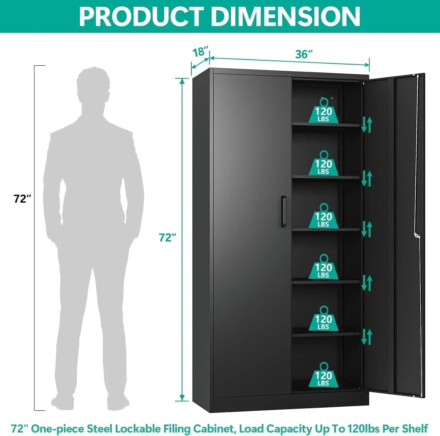 Metal Storage Cabinet with 2 Doors and 6 Shelves Black Metal Cabinet Garage Storage Cabinet wourant
