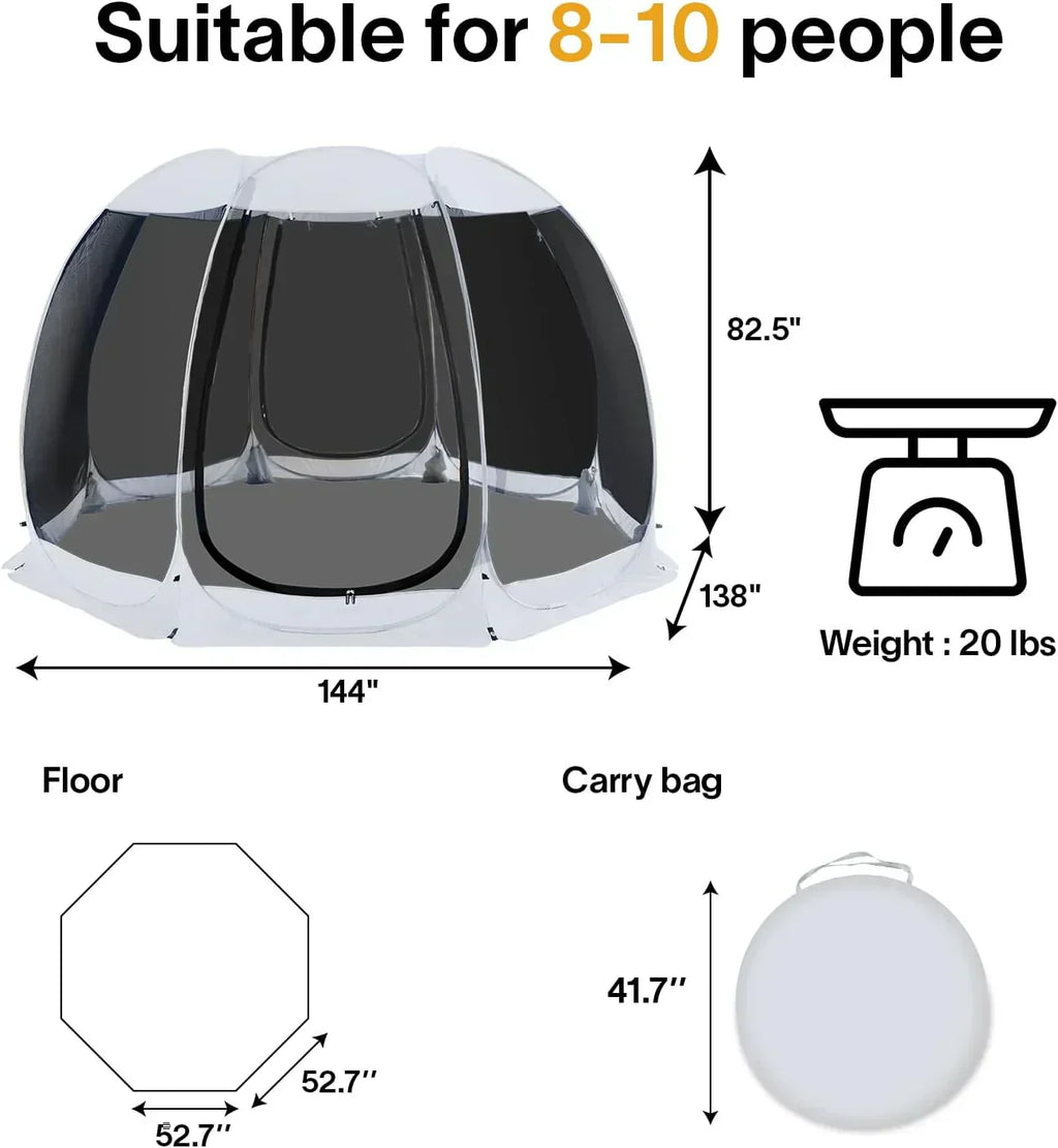 Screen gazebo sleeps 6-10-15 people Igloo-style canopy tent mosquito net on the sides Perfect wourant