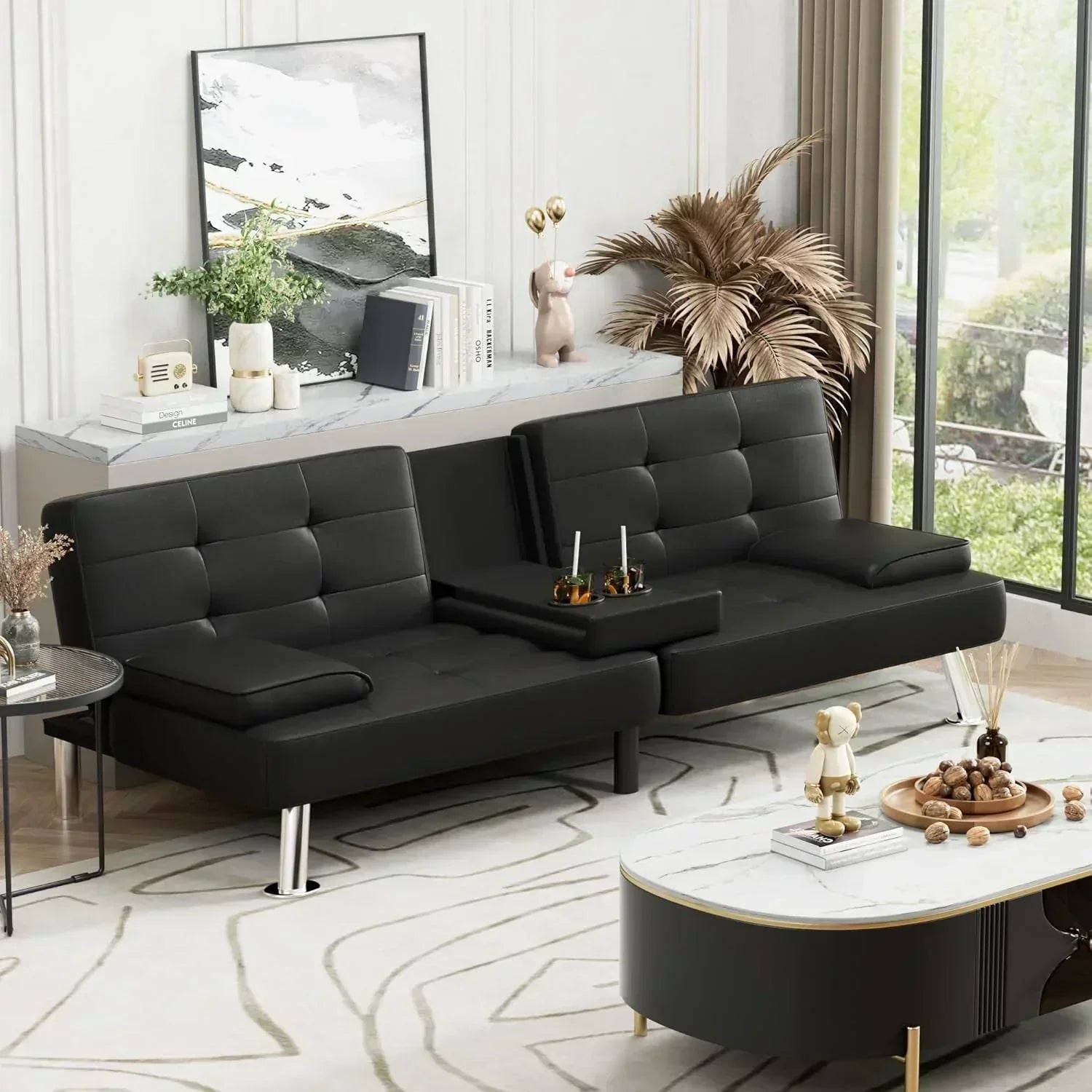 Homall Futon Sofa Bed Leather Futon Couch with Armrests Adjustable Recliner Sleeper Sofa Bed wourant