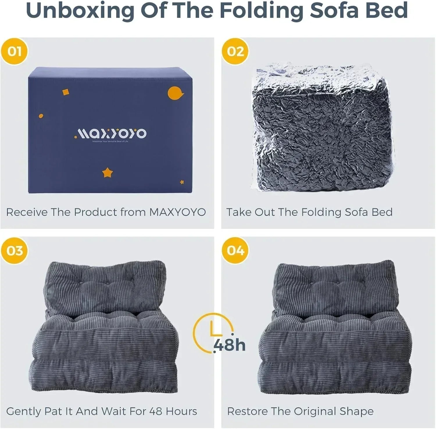 MAXYOYO Folding Sofa Bed Convertible Sleeper Chair with Pillow Foldable Mattress with Back Support wourant