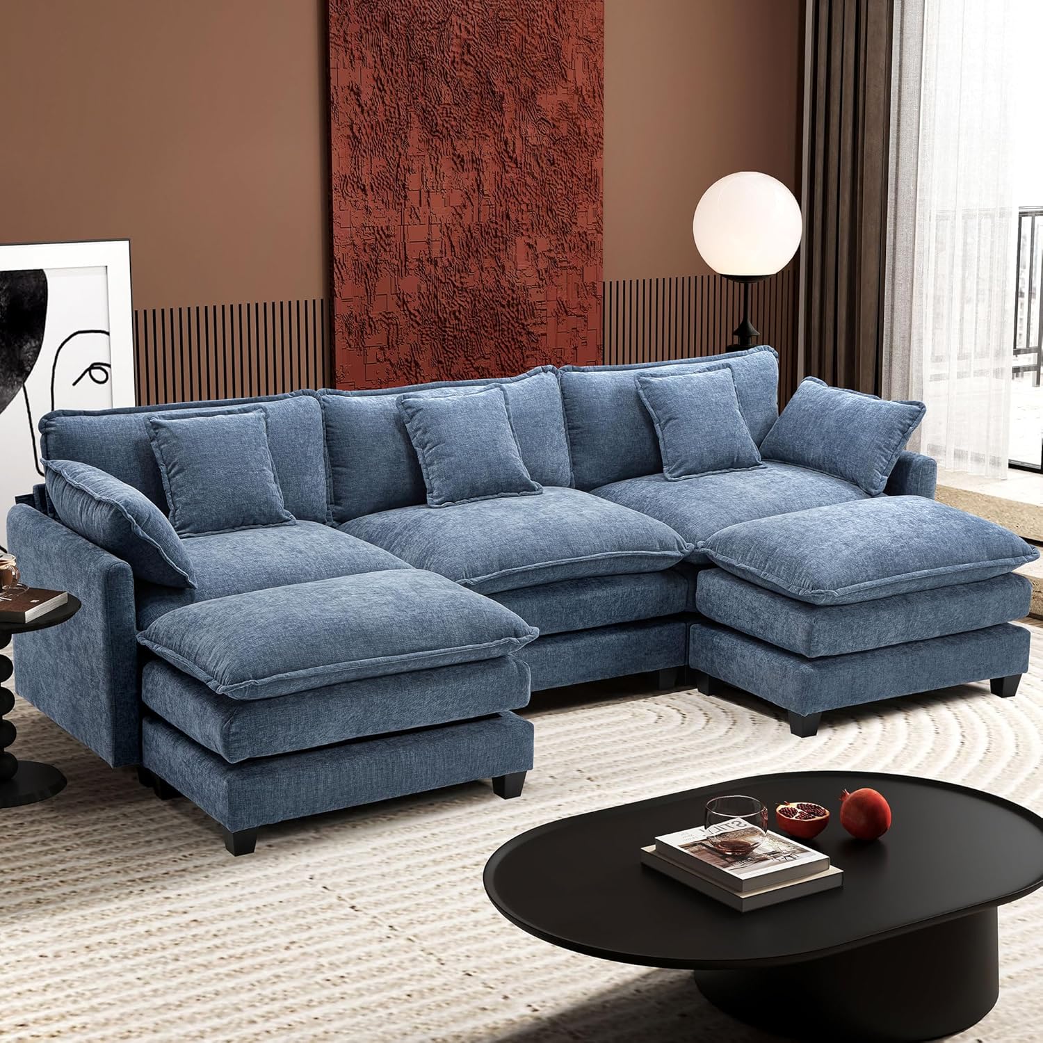 111.4 Inch L Shaped Modern Sofa Modular Cloud Sofa with Ottoman 4 Seater Chenille Deep Seat Sofa wourant