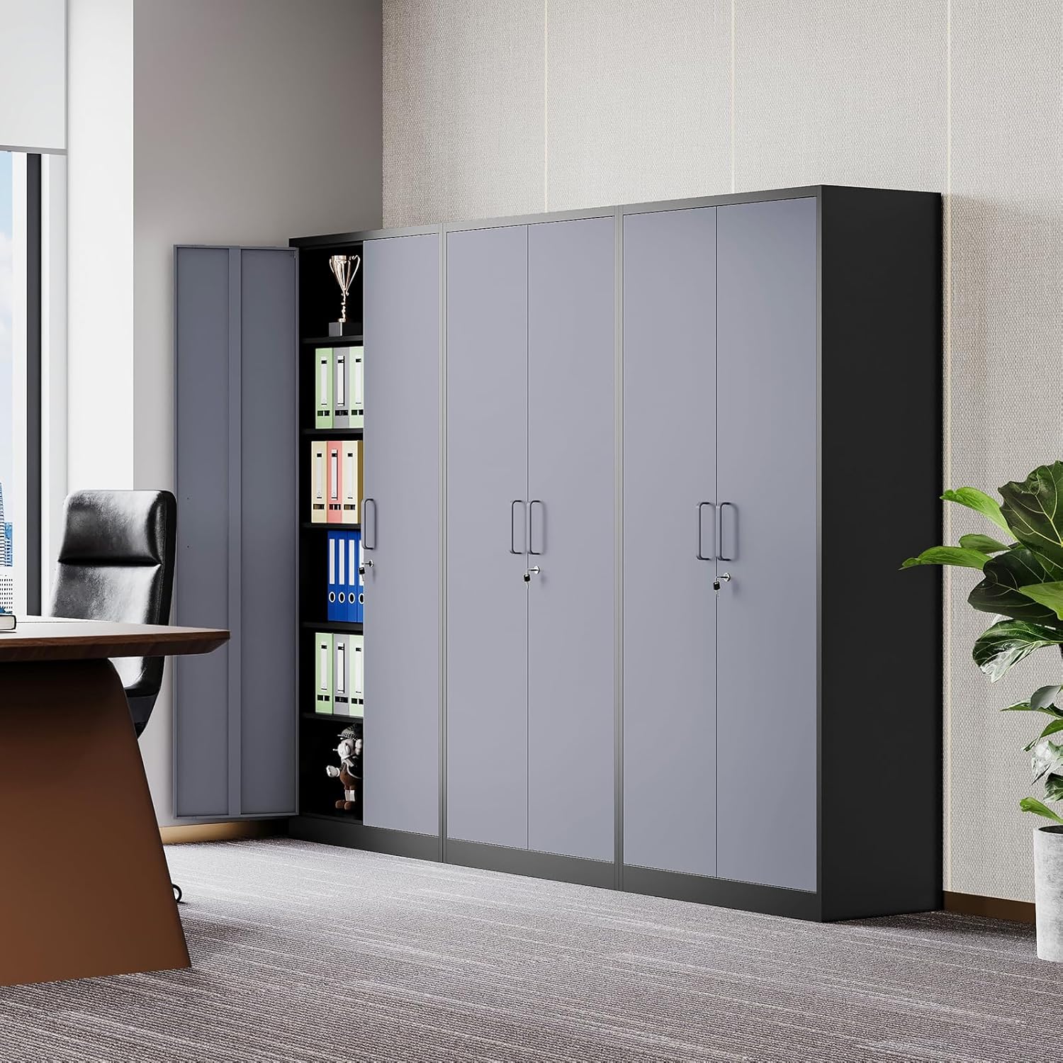 Metal Storage Cabinet with 2 Doors and 6 Shelves Black Metal Cabinet Garage Storage Cabinet wourant