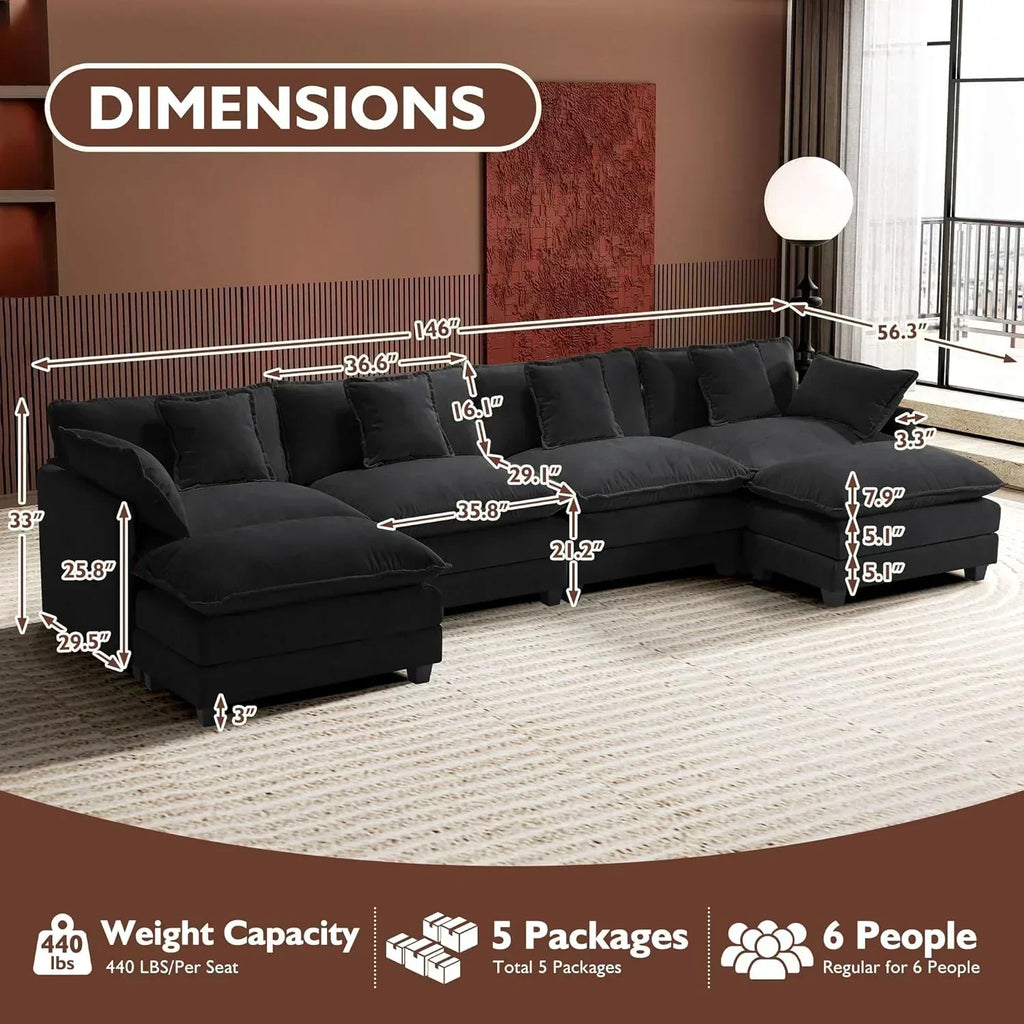 111.4 Inch L Shaped Modern Sofa Modular Cloud Sofa with Ottoman 4 Seater Chenille Deep Seat Sofa wourant