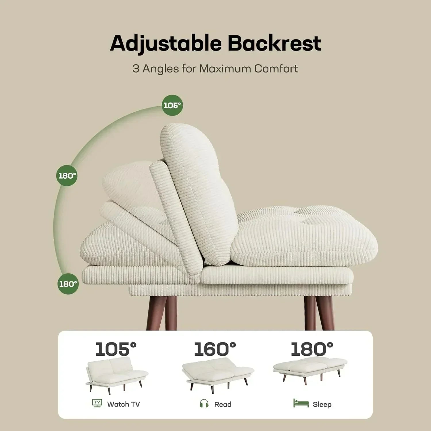 Futon Sofa Bed Futon Sofa Adjustable Back Armrests Converts to Small Sleeper Sofa Bed wourant