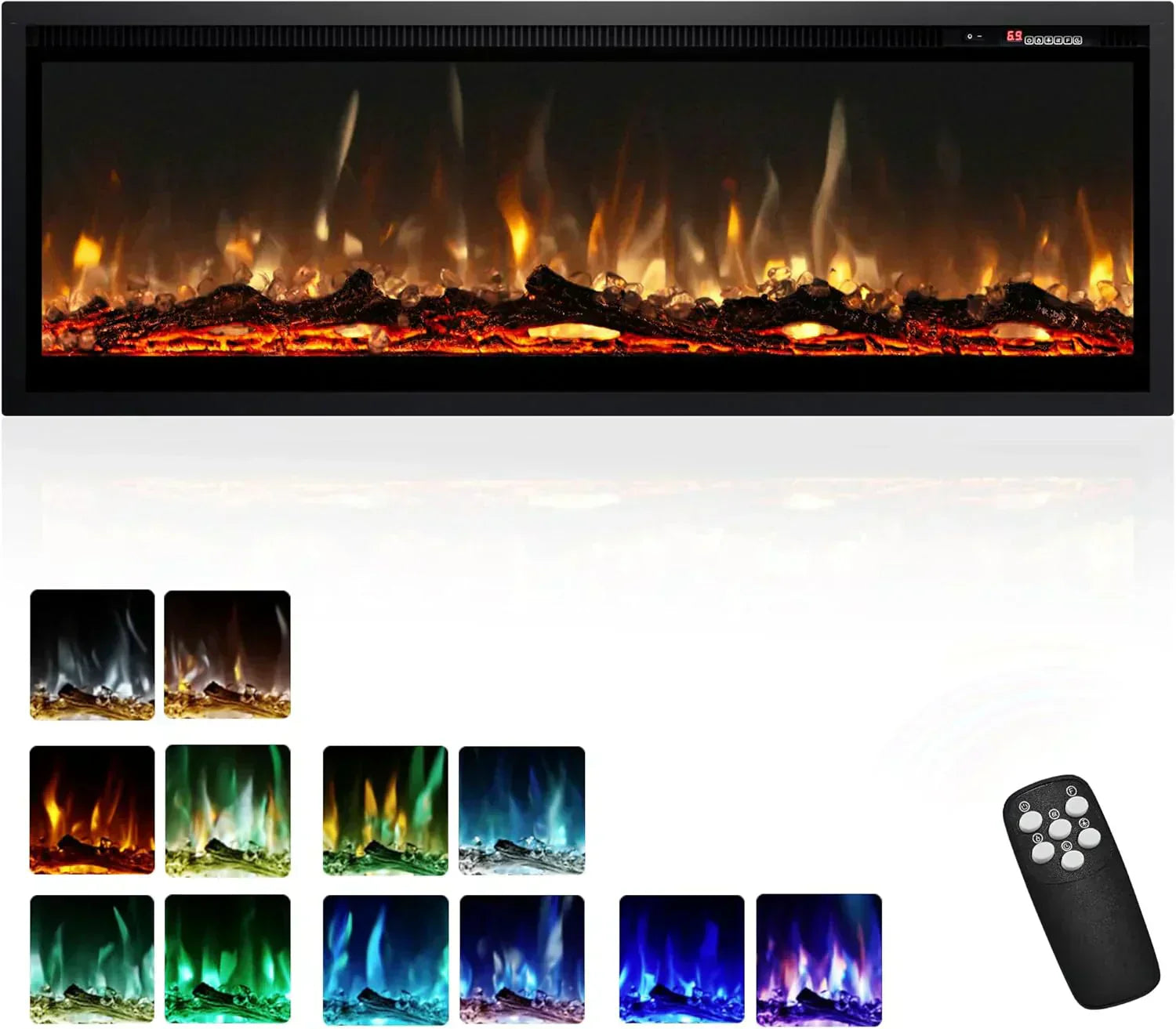 EUHOMY 50 Inch Electric Fireplace Wall Recessed Adjustable Flame Color Fireplace Heater wourant