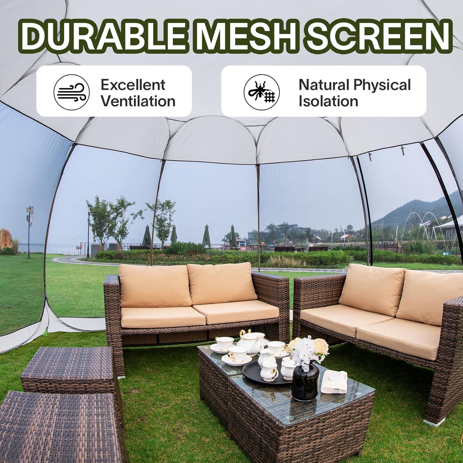 Screen gazebo sleeps 6-10-15 people Igloo-style canopy tent mosquito net on the sides Perfect wourant